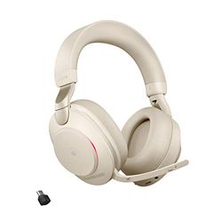 Jabra Evolve2 85 trådlöst headset - Bullerdämpande Microsoft Teams- certifierade stereohörlurar med lång batteritid- USB-C Bluetooth-adapter - beige