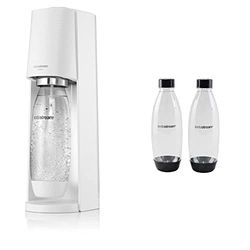 Sodastream Terra Sparkling Water Maker Machine - White + 2 Pack 1L BPA Free Water Bottle for Carbonated Drinks