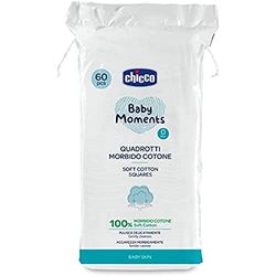 Chicco Baby Moments Lot de 60 carrés doux en coton, nettoie doucement et caresse doucement, Baby Skin, blanc, 0 mois