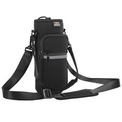 Nuovoware Water Bottle Carrier Bag, 25oz/32oz Bottle Pouch Holder, Adjustable Shoulder Hand Strap 2 Pocket Sling Neoprene Sleeve Sports Accessories for Hiking Travelling - Black