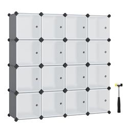 SONGMICS Meuble de Rangement Modulable, 16 Compartiments, Étagère en Plastique, avec Portes, pour Vêtements, Chaussures, Jouets, Livres, Assemblage Facile, Gris LPC443G01