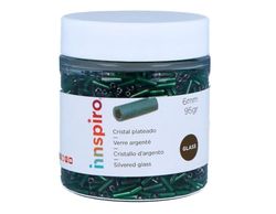 INNSPIRO Rocalla de vidrio cilindro plateado verde diam. 1,80x6mm. 95gr. Bote. Para crear pulseras y collares, ideal para manualidades y joyas con niños. Cuentas semilla.