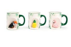 Excelsa Tropical Set 6 Tazze Mug, Ceramica, Bianco con Decorazioni