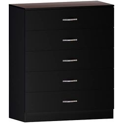Home Discount Vida Designs confortáveis gavetas baú preto, 5 asas e corredores de metal, suporte único antiarco, móveis de quarto riano, prata, preto, H 90 cm x W 75 cm x D 36 cm