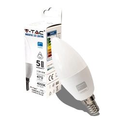 V-TAC Lampadina LED E27 a Candela Dimmerabile con Chip Samsung - 5,5W - 470 Lumen - Lampadina LED Massima Efficienza e Risparmio Energetico - Luce 4000K Bianca Naturale