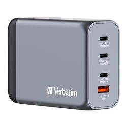 Verbatim GaN Charger 200 W, 4 poorten USB-C oplader, power adapter met 3 x USB-C en 1 x USB-A, snellader als meervoudige stekker, voor Apple MacBook, notebook, iPad, iPhone, Samsung en co