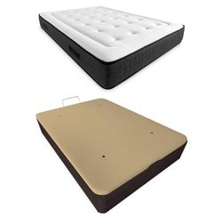 Somnia Descanso - Pack Colchón Viscoelástico Premium Creta 24cm + Canapé Madera Abatible Extra Reforzado con Gran Capacidad | Color Wengué 90 x 190