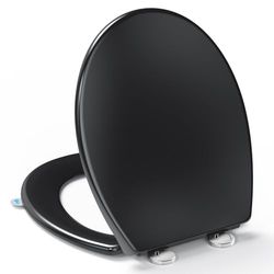 Tavoletta WC Universali O Forma,YEAUPE PRO Sedile WC, Urea-Formaldeide Chiusura Ammortizzata tavoletta wc con Sgancio Rapido a un Pulsante, Nero, 44,6 * 37,2 * 5,2 CM