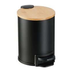 Relaxdays Poubelle de Salle de Bain, 3 l, Couvercle en Bambou, Seau intérieur Amovible, mécanisme de Fermeture, Noire