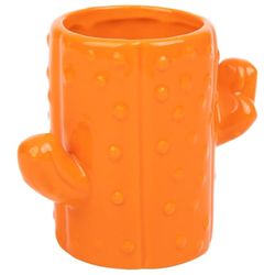 Porta lapices cactus de ceramica naranja
