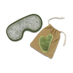 Sun & Sia MASS22-KIT.G.V - Kit maschera occhi termocomfort e guasha giada verde + custodia, cosmetici e trattamenti viso - 1 Gua Sha e 1 maschera occhi
