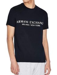 Armani Exchange Heren T-shirt met korte mouwen Milan New York Logo Crew Neck, Donkerblauw, XXL