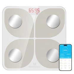 Personvägsvåg, Healthkeep Bluetooth-ansluten våg impedans vägande människor hög precision med 13 kroppsmått APP för Android och iOS, kapacitet 180 kg/400 lb, 28 x 28 cm