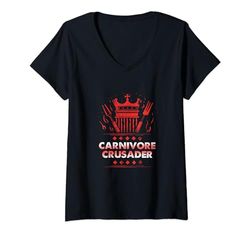 Mujer Carnivore Crusader BBQ King Emblem Camiseta Cuello V