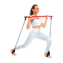 Avilia Komplett träningsverktyg – träningsstång med elastiska band och träningsmanual, för yoga och pilates, järn TPE och EVA, röd och svart, 91 x 30 cm