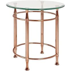 HAKU Möbel Bijzettafel koper, Metaal, veiligheidsglas 10 mm - Maat: H 52 cm x Ø 50 cm, Stijl: Eigentijds