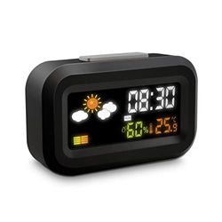 Metronic 477340 - Digital batteridriven väckarklocka, Färg bakgrundsbelyst LCD-skärm, 12/24 timmars klocka, Snooze, Kalender, Metheo, Temperatur, Fuktighet