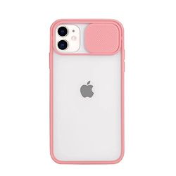 WDTURNS Doorzichtige schuifhoes voor iPhone 11, camerabescherming, schokbestendig, krasbestendig, militair, anti-schok, roze, doorschijnend TPU-siliconen beschermhoesje voor iPhone 11