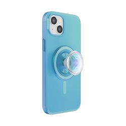 PopSockets Funda para iPhone 15 Plus con Agarre Redondo para teléfono Compatible con MagSafe, Funda de teléfono para iPhone 15 Plus, Compatible con Carga inalámbrica, Azul opalescente