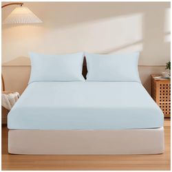 GC GAVENO CAVAILIA Housse uni Facile d'entretien, draps de lit Super Doux, taies d'oreiller en Polycoton, Bleu Ciel, Simple