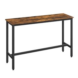 VASAGLE Tavolo da Bar Rettangolare Stretto, Tavolo da Cucina, Tavolo da Pranzo, Telaio in Metallo, 40 x 140 x 90 cm, Facile da Montare, Design Industriale, Marrone Vintage e Nero Inchiostro LBT140B01
