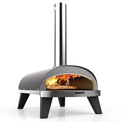 ZiiPa - Forno per pizza compatto da esterno con fuoco a legna a pellet, piatto girevole per cottura a 360°, termometro incorporato - colore ardesia