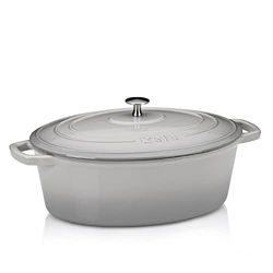 Kela 12609 Braadpan Met Deksel, Gietijzer, Laagje Email, Hoge Warmte-Opslag, Geschikt Voor Inductiekookplaten, 9,3 L, Grijs, Ovaal, Calido