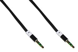 Audiokabel, jackplug, 3,5 mm mannelijk, plat, 1 m, kleur: zwart, 3-polig