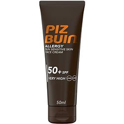 PIZ BUIN Allergy Crema Solare Viso SPF 50+, Protezione solare viso 50+ per pelli delicate e sensibili al sole, Crema viso SPF 50+ con filtro solare UVA/UVB e resistente all'acqua, 50 ml