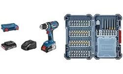 Bosch Professional Trapano-Avvitatore a Batteria GSR 18-2-LI,18V System, incl. 2 Batterie, Caricabatteria, L-Case + 40 pz. Set di bit avvitamento (Pick and Click, accessori)