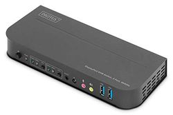 DIGITUS KVM Switch DisplayPort – Display singolo a 2 porte – 2 PC 1 Monitor – 1x Mouse, tastiera e audio per 2 computer – UHD 4K@60Hz (4096 x 2160p) – Hot-Key KVM Switch – 2x Hub USB 3.0 – Nero
