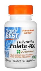 Doctor's Best Fully Active Folate 400 con Quatrefolic, 400mcg - Apoyo Esencial para la Salud Cardiovascular, 90 Cápsulas