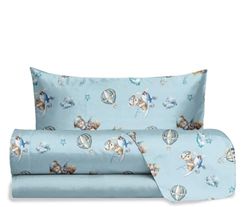 Jolly, Set Lenzuola Letto Singolo Teddy Bear Azzurro, 100% Cotone, Lenzuolo Sopra + Lenzuolo con Angoli + Federa, Completo Letto Orsetto Cameretta