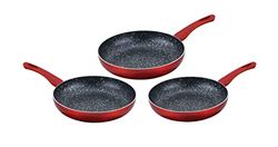 Cenocco CC-2001 - Juego de 3 estufas de piedra - Todos los quemadores e inducción - 20/24/28 cm - Rojo