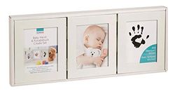 GLOREX 6 8070 413 - Creatieve set voor baby hand- en voetafdruk, met kader voor 3 foto's, niet-giftig inktkussen en papier, als geboortegeschenk