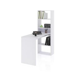duehome | Escritorio Juvenil con Estanteria Reversible, Mesa de Ordenador, Modelo Cosmic, Acabado en Blanco Artik, Medidas: 120 cm (Largo) x 53 cm (Ancho) x 144 cm (Alto)