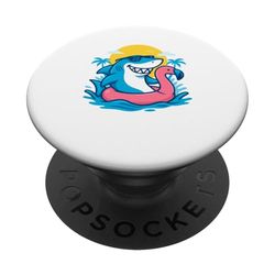 Tiburón en flamenco flotador divertido verano piscina dibujos animados arte PopSockets PopGrip Adhesivo