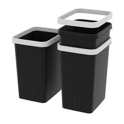 Cetomo 8.2L*3 Plastic Waste Paper Bin, Trash Can, Small Bins, Bedroom Bin, Square Waste Basket with Rim Lid and Solid Stripe for Kitchen Rooms, Nesting, Matte, Frosted, Minimalist, Black, 8.2L(3 Pack)