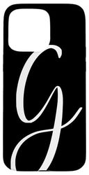 iPhone 15 Pro Max G Initial Phone Case with Letter G,Black & White Monogram G Case