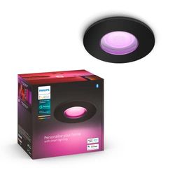 Philips Hue Xamento: Infälld spotlight, svart, 1x5.7W, GU10 ljuskälla, IP44-klassad, Zigbee och Bluetooth, röststyrning med Google, Amazon Alexa och Siri.