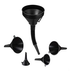 Relaxdays 10032592 Funnel Set, 5 Sizes, Universal Funnel with Hose and Strainer, Oil Funnel and Kitchen Funnel, Black