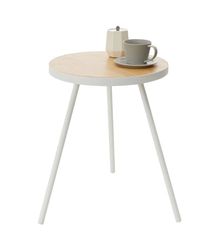YAMAZAKI 5558 TOWER Round Side Table, white, Steel/Wood, Minimalist, 49 x 48 x 50 cm