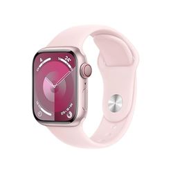 Apple Watch Series 9 (41 mm GPS + Cellular) Smartwatch avec boîtier Aluminium Rose et Bracelet Sport Rose pâle (M/L). Suivi de l’activité Physique, apps Oxygène sanguin et ECG, résistance à l’Eau