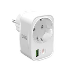 SBS Alimentatore Multi-Socket 20W USB-C USB-A, Presa Schuko Passante, Power Delivery (PD) 20W, Ricarica Rapida, Caricatore USBC e USBA, Caricabatterie per iPhone, Samsung e Tablet, Bianco