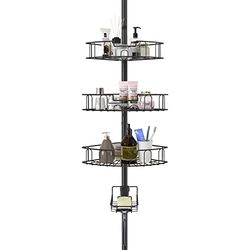 YeYeBest Rustproof Shower Caddy for Bathroom, Bathtub Storage Organizer with 4 Adjustable Baskets, 39-125 Inch Shower Corner Caddy with Tension Pole for Shampoo Accessories, Black