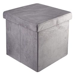 Baroni Home Pouf Cubo Contenitore Pieghevole in Velluto, Poggiapiedi Imbottito Porta-Oggetti, Sgabello Contenitore per Camera e Salone, Pouf Salvaspazio, 38x38x38 cm, Grigio