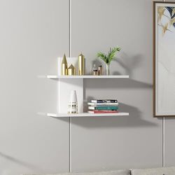 Stijlvolle wandplank, wit, 59,6 x 21,4 x 44,6 cm, 100% melamine gecoat deeltjesbord, 18 mm dik, veelzijdige opbergoplossing voor thuis en op kantoor