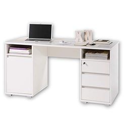 Stella Trading Primus 2 Escritorio con cajones, Blanco-Mesa Ordenador para la Oficina con Espacio de Almacenamiento y estantes Abiertos, Engineered Wood, 145 x 74 x 65 cm