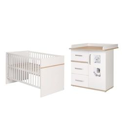 roba Chambre Bébé Duo Pia - Lit Évolutif 70 x 140 cm + Commode à Langer avec 2 Cadres Photos Intégrés - Blanc / Chêne San Remo