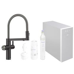 BLANCO CHOICE Icona | Rubinetto da cucina in acciaio inox nero opaco | Rubinetto multifunzione all-in-one | Acqua refrigerata in still, media, frizzante e caldo | Include app per personalizzare